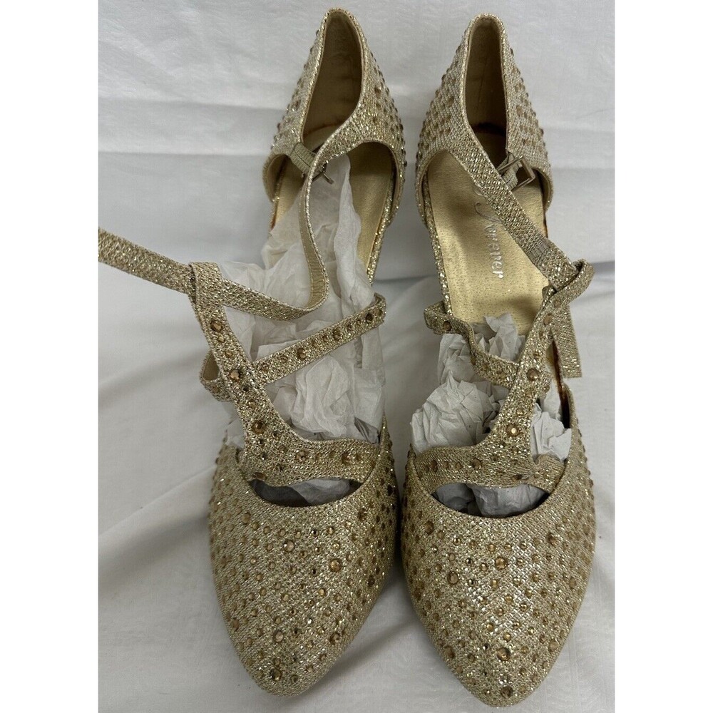 Forever Shoes Alaya-22 Gold Beaded Heels Size 10